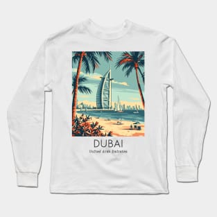 A Vintage Travel Illustration of Dubai - United Arab Emirates Long Sleeve T-Shirt